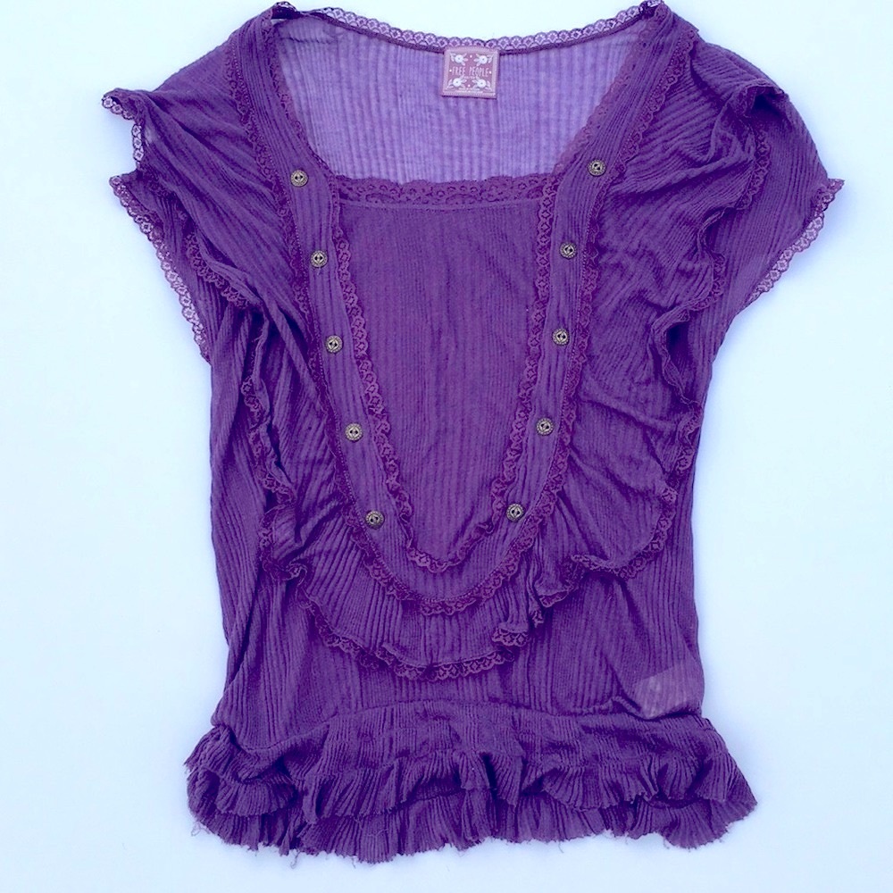 Free People Ruffle & Lace Short Sleeve Blouse
